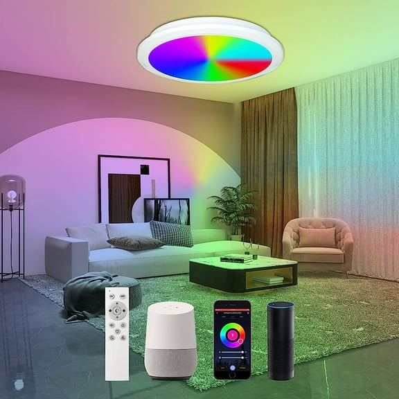 Spzagelawxida Led Ceiling Light Dimmable with Remote Control, Color Changing Ceiling Lamp 2700K-6500K, 24W IP54 RGB LED Lamp for Bedroom/Bathroom/Nursery/Hallway, Compatible with Alexa Google Home, 2