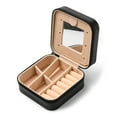 thumbnail image 1 of Sqaure PU Leather Jewelry Box with Mirror Travel Portable Jewelry Case Zipper Storage Boxes for Necklaces Rings Earrings and Pendants Black 10x10x5cm, 1 of 4