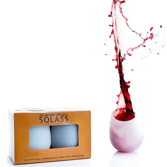 Sqlass - Original Silicone Wine Glass - 2 Pack - Unbreakable - Gift Packaging