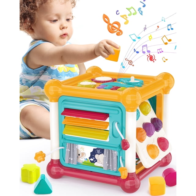 Aikidkit 6-in-1 Baby Activity Cube with Music, Montessori Learning Toys for Toddlers Kids 6-36 Months, for Birthday Christmas Baby Shower Gifts, Colorful