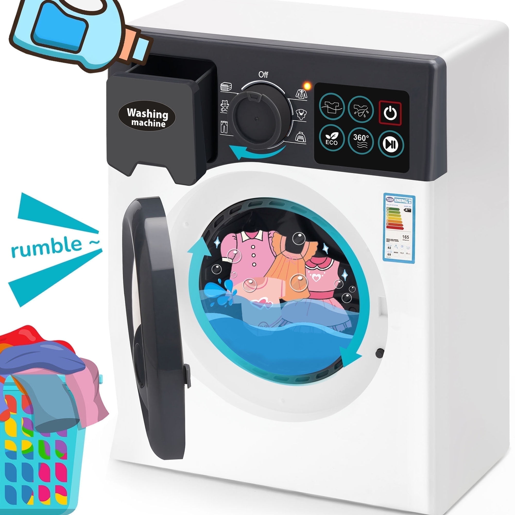 SA WASH ＆ FVC5 セット SQNOX Washing Machine Toy for Kids 2+, Toddler Playset, Realistic