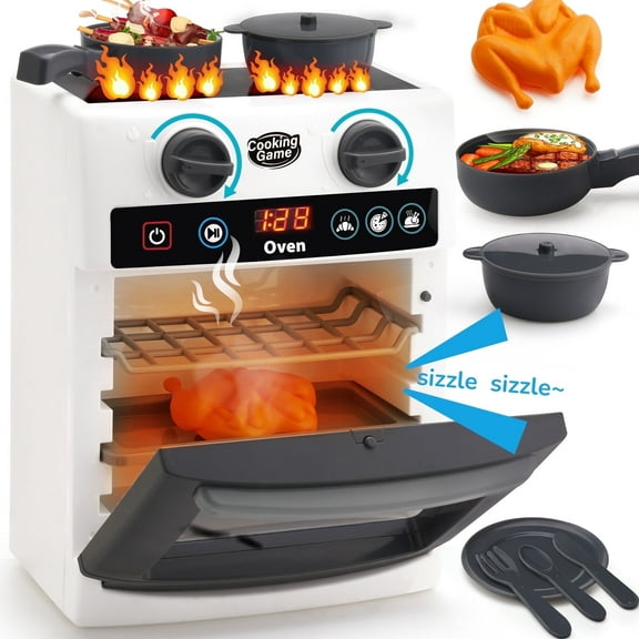 Sqnox Kids First Oven, Home Appliance Series Toys Pretend Play Appliance for Toddler Ages 2+ Birthday Gifts, Kitchen Playset with 7 Accessories and Realistic Cooking Sounds