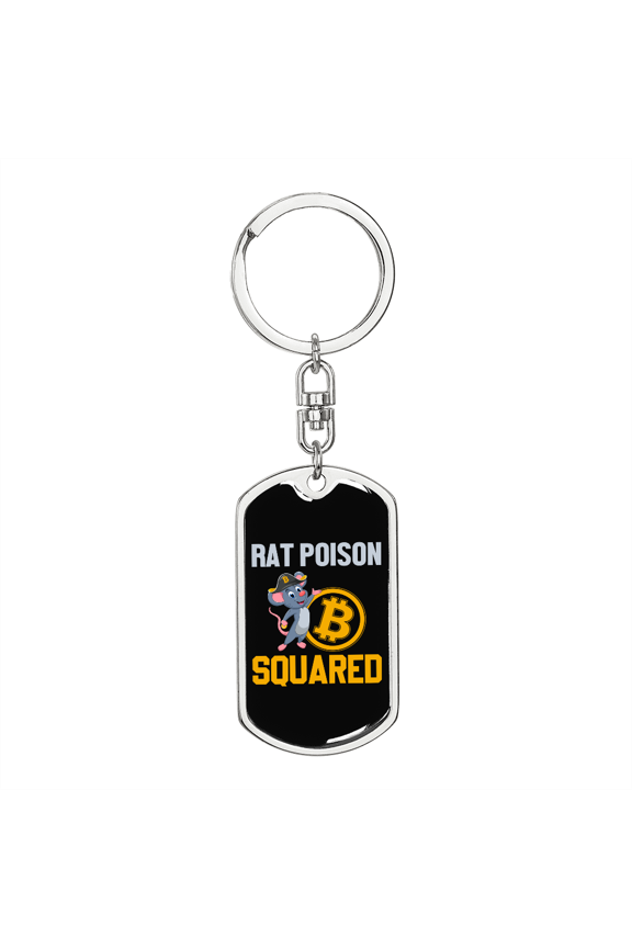 SquAred Crypto Currency Bitcoin Dog Tag Keychain Stainless Steel Silver Tone or Gold Tone