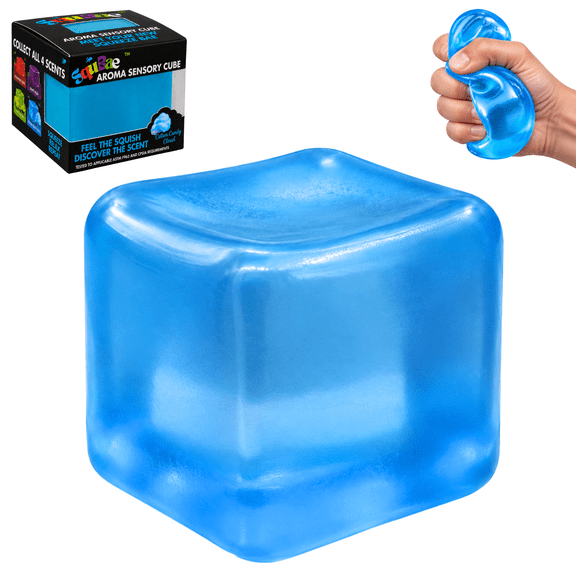 SquBae Scented Sensory Stress Cube, Big Slow-Rising Squeeze Toy, Cotton Candy, Blue, 3+