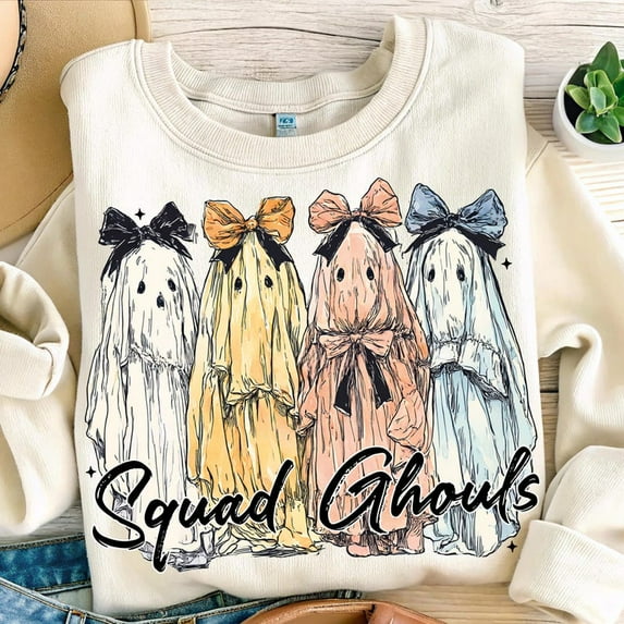 Squad Ghouls Girly coquette gothic Shirt, Coquette Halloween Shirt, Iridescent Ghost Pumpkin Shirt, Halloween Shirt, Girly Halloween TH040623