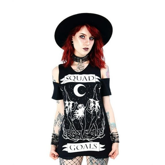 Squad Goals Gothic Witches Cold Shoulder Shirt, Black, XL