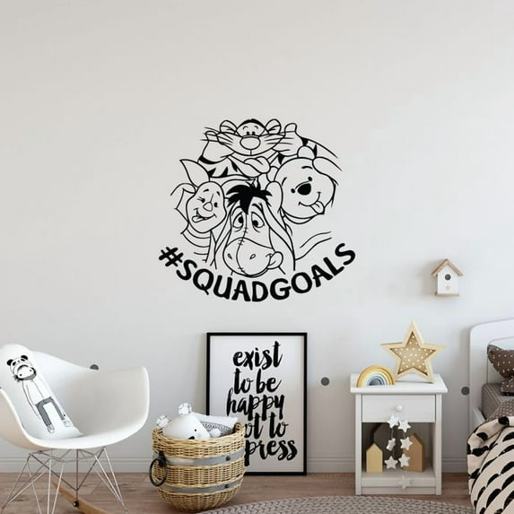 Squad Goals - Winnie The Pooh And Friends Piglet Tigger Eeyore Cute Funny Face Vinyl Wall Decal Art Decoration Winnie The Pooh Cartoon Home Room Bedroom Living Room Home Décor Design Size (30x40 inch)