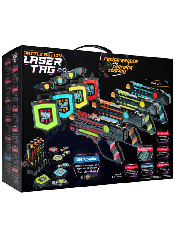 Squad Hero Ultimate Rechargeable Laser Tag 2.0 Set - 4 Infrared Guns & Vests, LCDs, Sensor Sync - Fun Game for Kids, Teens & Adults - Innovative Gaming Experience