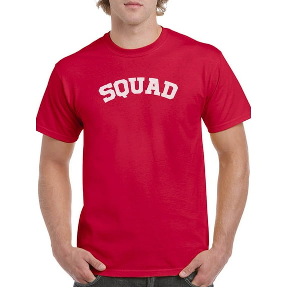 "Squad" Quote Across The Chest Men Red T-Shirt, Male Large