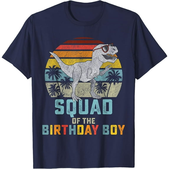 Squad of the Birthday Boy Dinosaur Friend Saurus Family Matching Unisex T-Shirt for Men Women Kids,Navy Color,Size 4XL