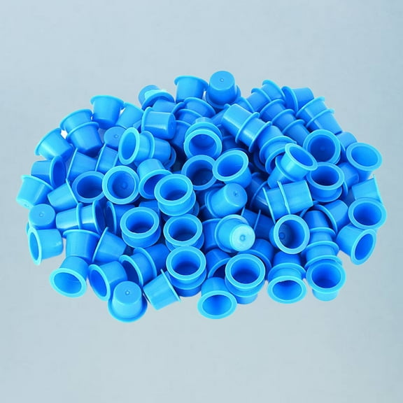 OUNONA 100pcs Disposable Plastic Ink Caps for Permanent Eyelash Makeup and Eyebrow Tattooing Pigment Container Size Blue