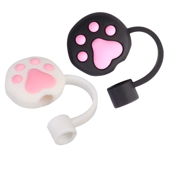 2Pcs Reusable Drinking Straw Plugs with Dust Proof Cover for Creative Cat Pad Straw