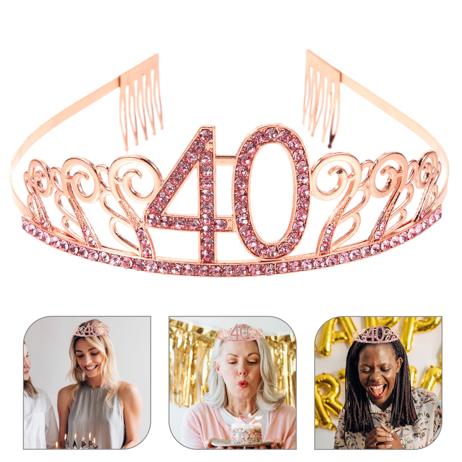 Squalise 40th Birthday Tiara and Crowns, Rhinestone Tiara Headband, Happy 40th Birthday Party Supplies and for ( Rose )