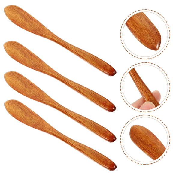 Squalise 4pcs Wood Knives Spatulas Kitchen Tool Bread Cake Jam Cheese Butter Spreader