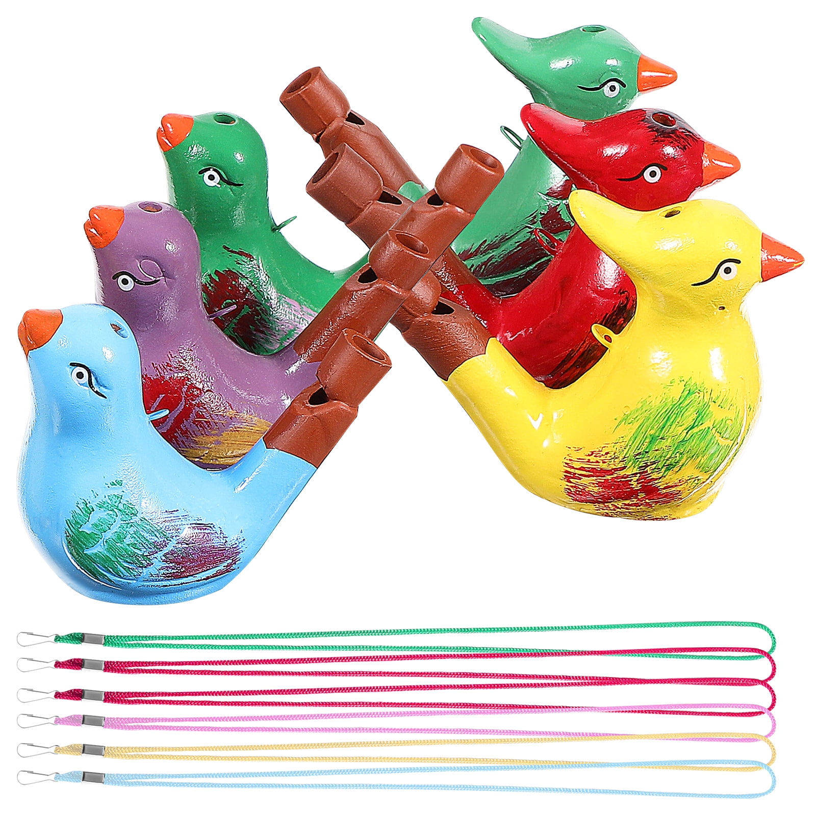 Squalise 6 Pcs Ceramic Animal Whistles Toys Bird Whistles with Lanyards Toddler Kids Music Instruments Developmental Educational Toys(Mixed Style)