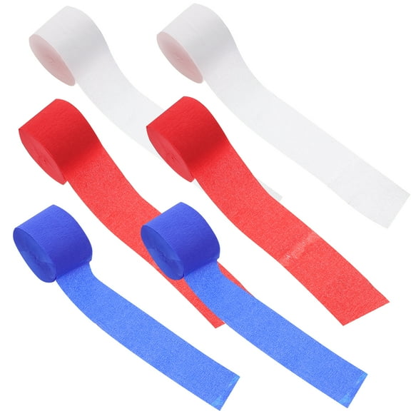 OUNONA 6pcs Colored Crepe Paper Rolls Streamer Decorations for Birthday Wedding Festival (White Red Royal Blue)