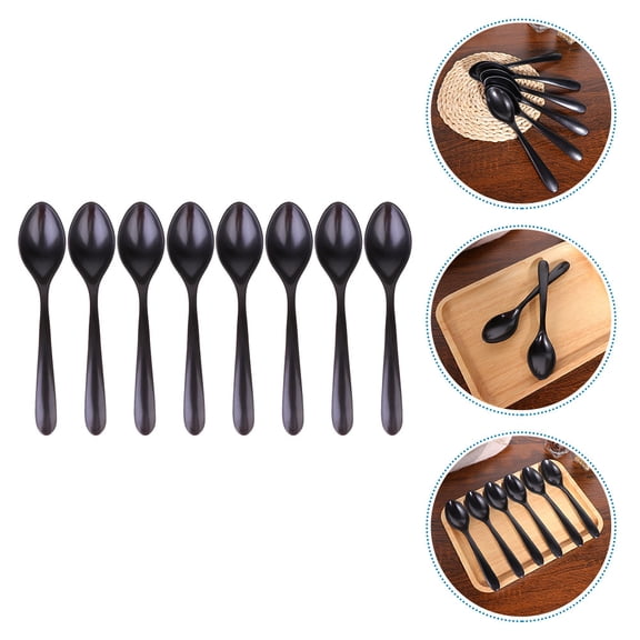 Moluckfu Imitation Ceramic Spoons for Cooking Plastic Black General Users 8Pcs 7.1x1.5x0.8In