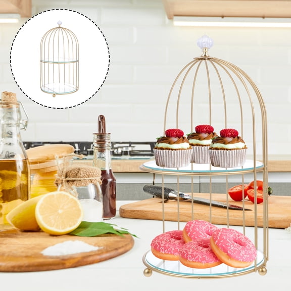 Squalise Decorative Cupcake Holder Birdcage Shape Cake Stand Dessert Display Tray
