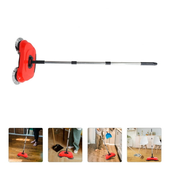 Squalise Multi-function 3 in 1 Household Cleaning Lazy Hand Push Sweeper Broom Dustpan Trash 0 Rotating Floor Cleaning Mop (Red)