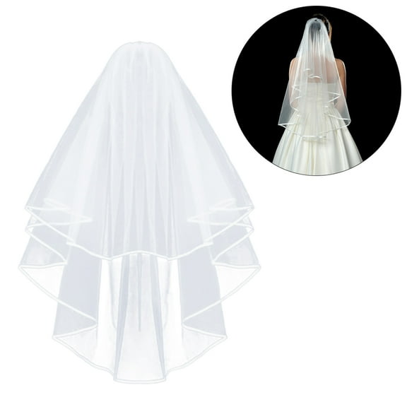 Squalise Simple and Elegent Wedding Veil Bridal Tulle Veils with Comb and Lace Ribbon White (White)