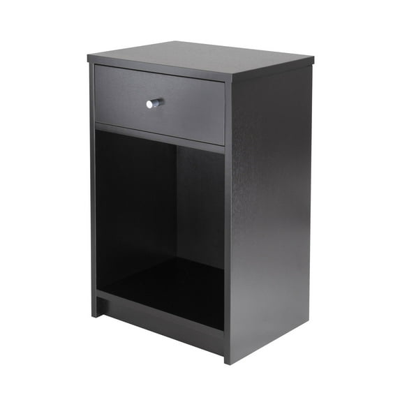Squamish Nightstand with 1 Drawer - Black: Wood Composite Bedside Table, Lacquered Finish, Shelf Storage