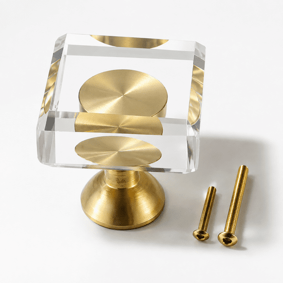 Square-1.2inch 12 Pack Clear Crystal Glass Brass Cabinet Knobs Hardware Drawer Pulls