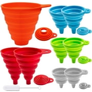 Square 10 Pack Kitchen Funnel Set - Food Grade Silicone Collapsible Funnel, Funnels for Kitchen Use Filling Bottles, Daily Cooking, Water graininess or Powder Transfer. (Multicolor)