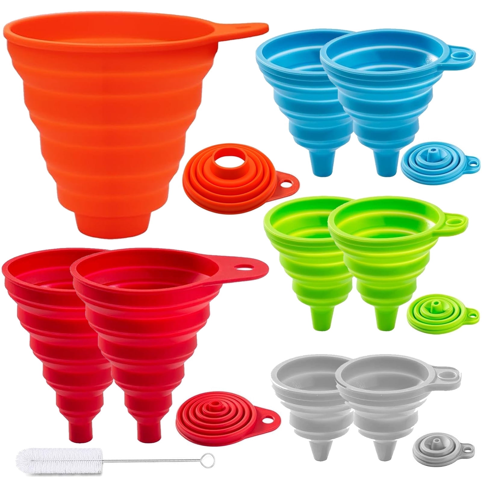 Square, Kitchen Funnel Set, 10 Pack, Food Grade Silicone Collapsible ...
