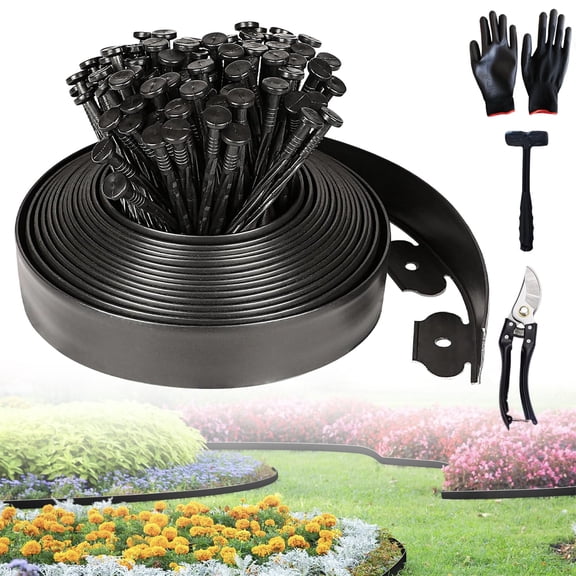 Square 100ft Professional Landscape Edging Kit with 120 Anchoring Spikes - 2 Inch Heavy-Duty Garden Border, Flexible Lawn Edging for Flower Beds & Yard Design