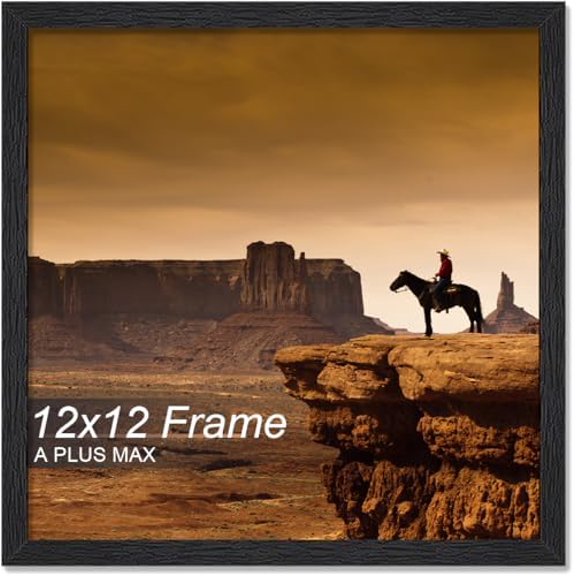 Square 12x12 Frame, Black Engineered Wood Picture Frame for 12 x 12 Picture Poster Photo, Light Weight 12 by 12 Frame with Wood-grain for Wall - 1 Pack/Black/12 x12