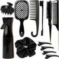 thumbnail image 1 of Square 13 Pcs Hair Brush Set, 3 Pieces Slick Back Hair Brushes for Toddlers, Women, Detangling Brush for Wet Dry Curly Hair, Edge Bristles Wide Tooth Rat Tail Combs for Baby Girls (Black), 1 of 4