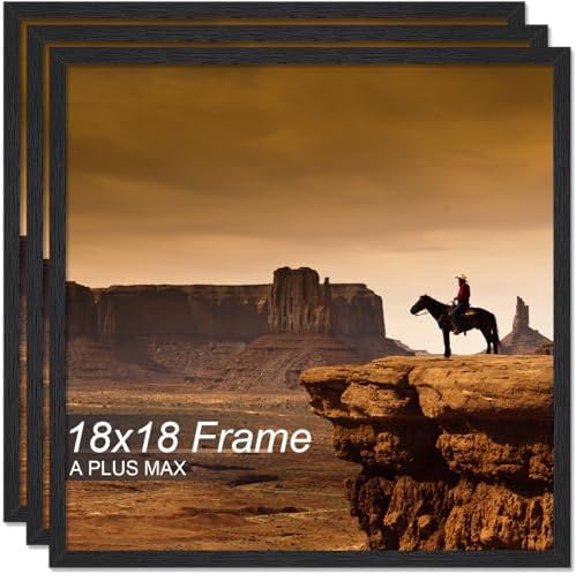 Square 18x18 Frame Set of 3, Black Engineered Wood Picture Frame for 18 x 18 Picture Poster Photo, Light Weight 18by18 Frame with Wood-grain for Wall - 3 Pack/Black/18 x18