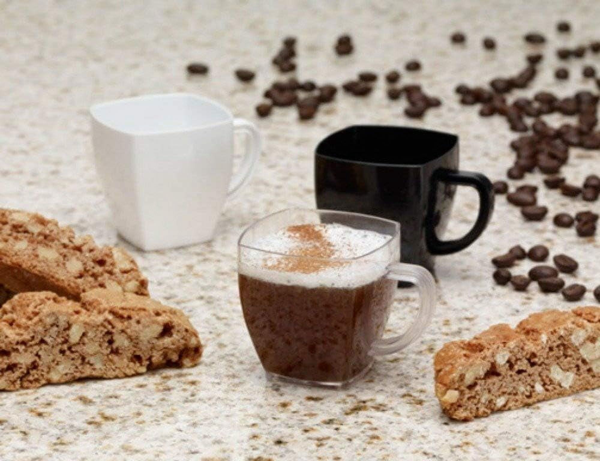 Square 2 Oz Mini Coffee Espresso Cappuccino Mugs 24 Ct Small Dessert Shot Glasses Party Wedding Cups Disposable Plastic Mug (Black)