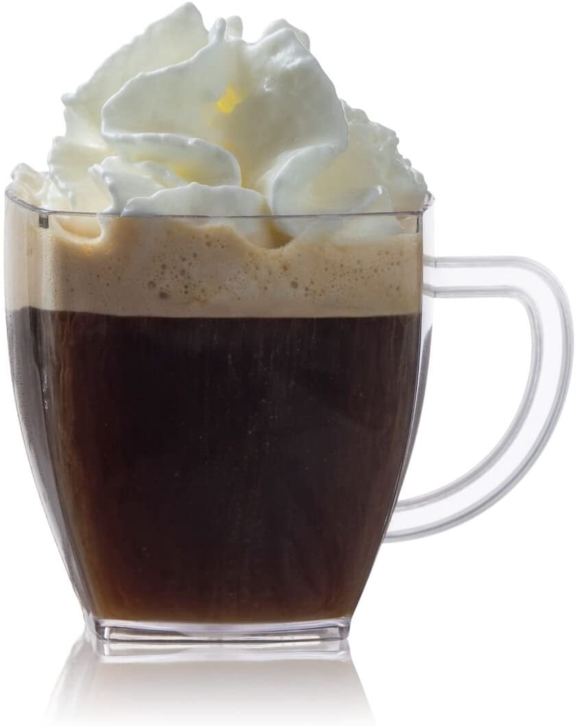 Square 2 Oz Mini Coffee Espresso Cappuccino Mugs 24 Ct Small Dessert Shot Glasses Party Wedding Cups Disposable Plastic Mug (White)