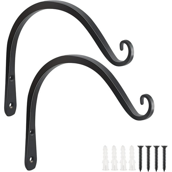 Square 2-Pack Heavy Duty 8-Inch Plant Hooks, Decorative Wall Mount Hangers for Outdoor Hanging Plants, Bird Feeders & Wind Chimes, Black