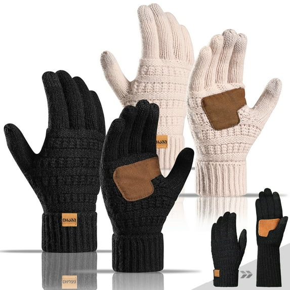 Square 2 Pairs Winter gloves for Touch screen Elastic Thermal knit Lining Warm Gloves for Cold weather with Leather Palm