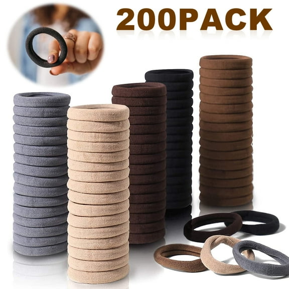 Square 200 Pcs Thick Seamless Brown Hair Ties, Ponytail Holders Hair Accessories No Damage for Thick Hair (Natural Colors)