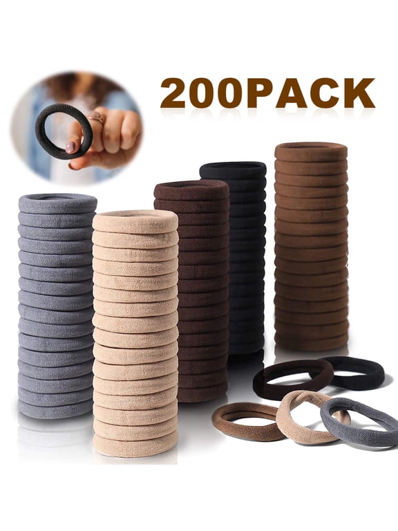 200 Pcs Thick Seamless Brown Hair Ties, Ponytail Holders Hair Accessories No Damage for Thick Hair (Natural Colors)