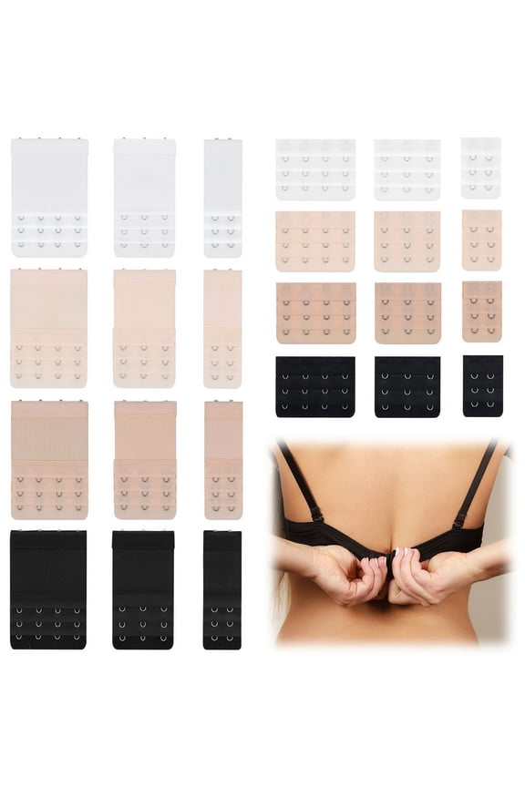 Square 24 Pieces Bra Extenders for Women, 2 Hook / 3 Hook / 4 Hook Comfortable Elastic Stretchy Bra Extension Strap, Bras Hook Extender, Bras Stretch Extender(Black + White + Nude + Apricot)