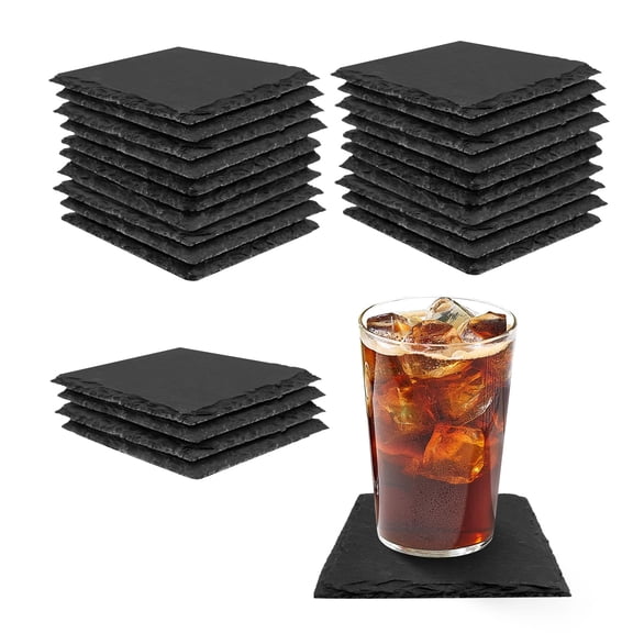 Square 24Pieces Slate Coasters 4 x 4 Inch Black Stone Home Office Kitchen Bar Use
