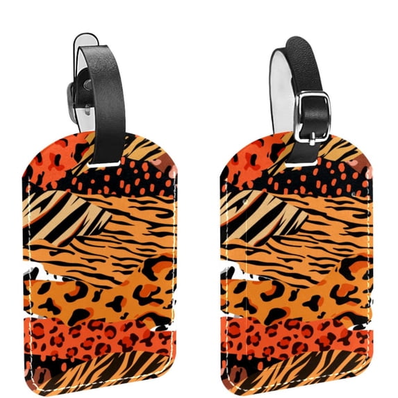 Square 2Pack PU Leather Abstract Animal Skin Cruise Luggage Tag with Privacy Cover and Name ID Tag for Travel Handbags Backpacks Luggage Tags