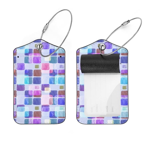 Square 2Pack PU Leather Abstract Background Cruise Luggage Tag with Privacy Cover and Stainless Steel Ring - Suitable for Travel Handbags Backpacks Luggage Tags