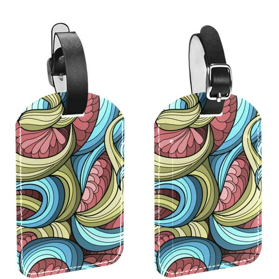 Square 2Pack PU Leather Abstract Cruise Luggage Tag with Privacy Cover and Name ID Tag for Travel Handbags Backpacks Luggage Tags