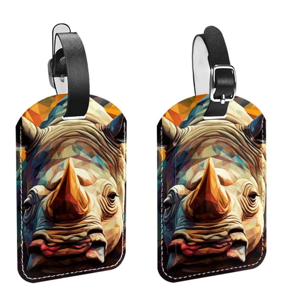 Square 2Pack PU Leather Abstract Rhinoceros Cruise Luggage Tag with Privacy Cover and Name ID Tag for Travel Handbags Backpacks Luggage Tags