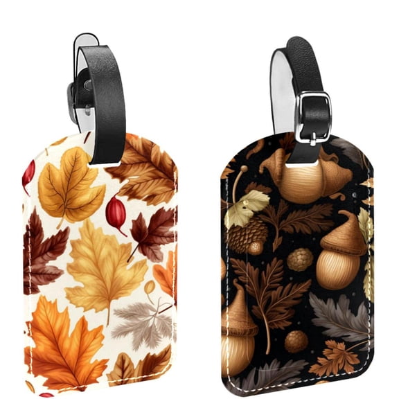 Square 2Pack PU Leather Acorns Cruise Luggage Tag with Privacy Cover and Name ID Tag for Travel Handbags Backpacks Luggage Tags