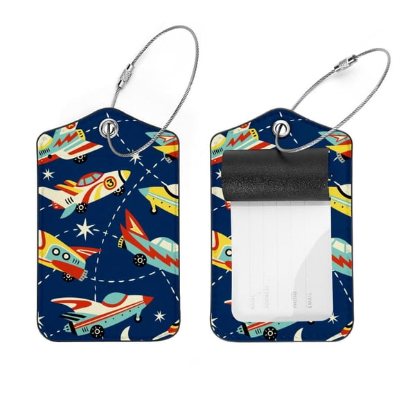 Square 2Pack PU Leather Aircraft Airplane Plane Cruise Luggage Tag with Privacy Cover and Stainless Steel Ring - Suitable for Travel Handbags Backpacks Luggage Tags