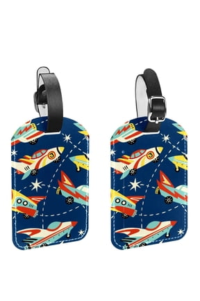 Square 2Pack PU Leather Aircraft Airplane Plane Cruise Luggage Tag with Privacy Cover and Name ID Tag for Travel Handbags Backpacks Luggage Tags