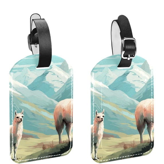 Square 2Pack PU Leather Alpaca Cruise Luggage Tag with Privacy Cover and Name ID Tag for Travel Handbags Backpacks Luggage Tags