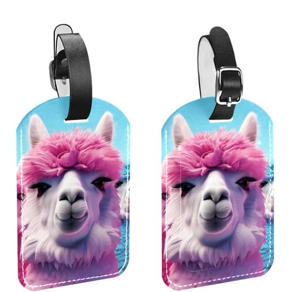 Square 2Pack PU Leather Alpaca Cruise Luggage Tag with Privacy Cover and Name ID Tag for Travel Handbags Backpacks Luggage Tags