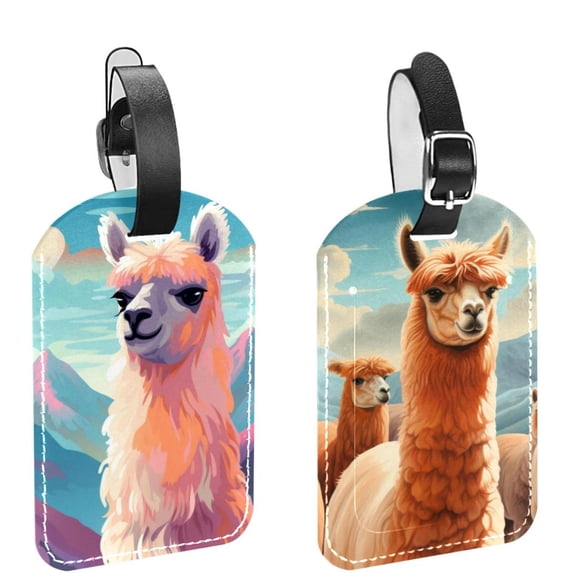 Square 2Pack PU Leather Alpaca Cruise Luggage Tag with Privacy Cover and Name ID Tag for Travel Handbags Backpacks Luggage Tags